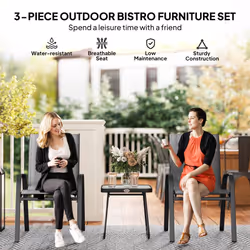 Outsunny 3PCs Bistro Set with Breathable Mesh Fabric Stackable Chairs Light Grey