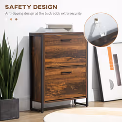 HOMCOM 2 Flip Door Shoe Cabinet with Divider for Entryway Rustic Brown - Additional view 4