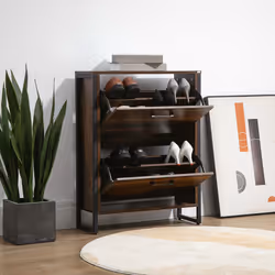 HOMCOM 2 Flip Door Shoe Cabinet with Divider for Entryway Rustic Brown - Additional view 5