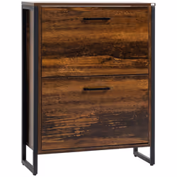 HOMCOM 2 Flip Door Shoe Cabinet with Divider for Entryway Rustic Brown - Additional view 8