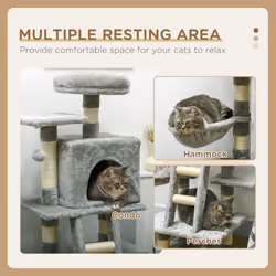 PawHut 132cm Multi-Activity Cat Tree w/ House, Bed, Ladder, Scratch Post - Grey