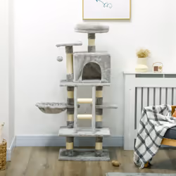 PawHut 132cm Multi-Activity Cat Tree w/ House, Bed, Ladder, Scratch Post - Grey - Additional view 6