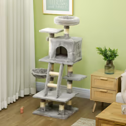 PawHut 132cm Multi-Activity Cat Tree w/ House, Bed, Ladder, Scratch Post - Grey - Additional view 7