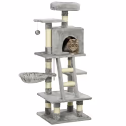 PawHut 132cm Multi-Activity Cat Tree w/ House, Bed, Ladder, Scratch Post - Grey - Additional view 8