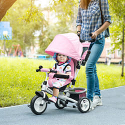 HOMCOM 6 in 1 Kids Trike, Stroller with Parent Handle, Pink