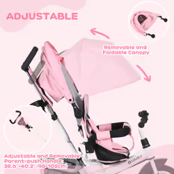 HOMCOM 6 in 1 Kids Trike, Stroller with Parent Handle, Pink