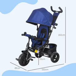 HOMCOM 6 in 1 Kids Trike, Stroller with Parent Handle, Blue