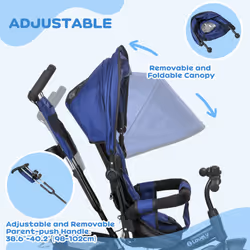 HOMCOM 6 in 1 Kids Trike, Stroller with Parent Handle, Blue