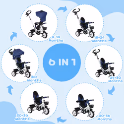 HOMCOM 6 in 1 Trike for Toddler 1-5 Years with Parent Handle, Dark Blue