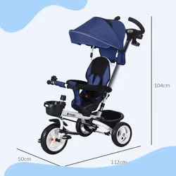 HOMCOM 6 in 1 Trike for Toddler 1-5 Years with Parent Handle, Dark Blue