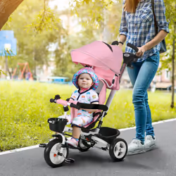 HOMCOM 6 in 1 Trike for Toddler 1-5 Years with Parent Handle, Pink