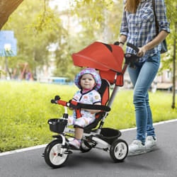 HOMCOM 6 in 1 Trike for Toddler 1-5 Years with Parent Handle, Red
