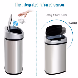 HOMCOM 30L Automatic Kitchen Bin with Lid and Infrared Motion Sensor Silver