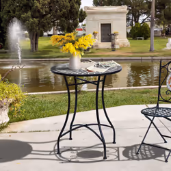 Outsunny Mosaic Side Table Bistro Coffee Table for Garden Patio Balcony Grey