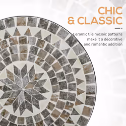 Outsunny Mosaic Side Table Bistro Coffee Table for Garden Patio Balcony Grey