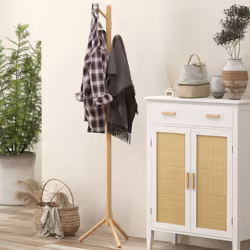 HOMCOM Coat Rack Bamboo Coat Stand with 8 Hooks for Handbags, Natural