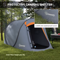 Outsunny Pop up Camping Tent for 2 Man, 2000mm Waterproof with Carry Bag, Grey