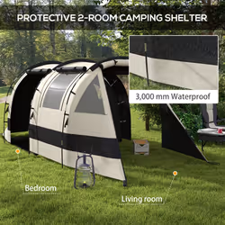Outsunny Blackout Camping Tent with Bedroom & Living Room for 4-5 Person, Khaki