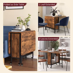 HOMCOM Mobile Drop Leaf Dining Table on Wheels with Storage Shelf Rustic Brown - Additional view 4