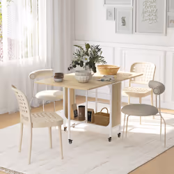 HOMCOM Mobile Drop Leaf Dining Table on Wheels with Storage Shelf Natural