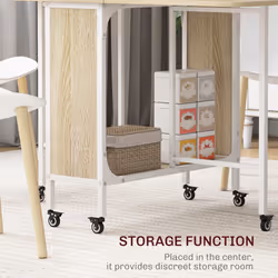 HOMCOM Mobile Drop Leaf Dining Table on Wheels with Storage Shelf Natural