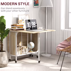 HOMCOM Mobile Drop Leaf Dining Table on Wheels with Storage Shelf Natural - Additional view 5