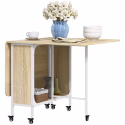 HOMCOM Mobile Drop Leaf Dining Table on Wheels with Storage Shelf Natural - Additional view 8