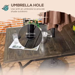 Outsunny Garden Table with Parasol Hole for Patio, Deck, Brown, 150 x 96 x 73cm - Additional view 5