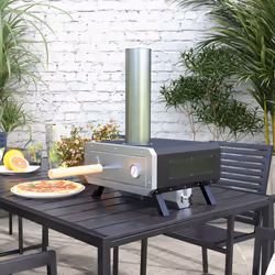 Outsunny Wood Fired Pizza Oven with Rotating Pizza Stone and Cover, Black