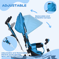 HOMCOM 4 in 1 Kids Trike, Stroller with Parent Handle, Blue