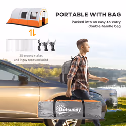 Outsunny Camping Tent, 3000mm Waterproof Family Tent for 5-6 Man, Orange