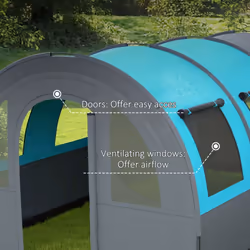 Outsunny Camping Tent, 3000mm Waterproof Family Tent for 5-6 Man, Blue