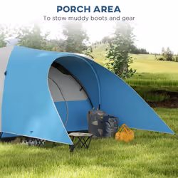 Outsunny 3000mm Waterproof Camping Tent w/ Porch & Sewn in Groundsheet, Blue