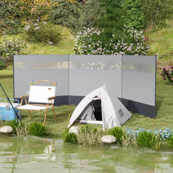 Outsunny Camping Windbreaks with Clear Windows and Carry Bag, 440 x 140cm, Grey