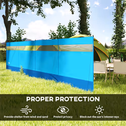 Outsunny Camping Windbreaks with Clear Windows and Carry Bag, 725 x 140cm, Blue