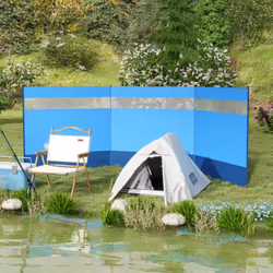 Outsunny Camping Windbreaks with Clear Windows and Carry Bag, 440 x 140cm, Blue