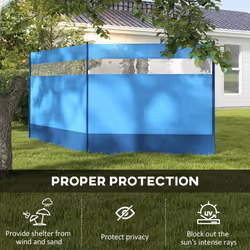 Outsunny Camping Windbreaks with Clear Windows and Carry Bag, 440 x 140cm, Blue