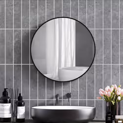 HOMCOM Round Bathroom Mirror, Modern Wall Mirror Aluminium Frame, 70 x 70cm
