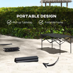 Outsunny Portable Folding Camping Table w/ Roll Up Aluminium Top Carry Bag Black