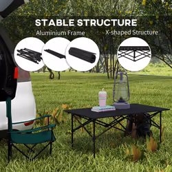 Outsunny Portable Folding Camping Table w/ Roll Up Aluminium Top Carry Bag Black