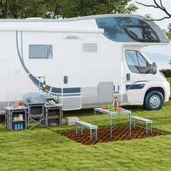 Outsunny Camping Picnic Table and 2 Benches Folding Aluminium Garden Table Set