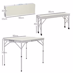 Outsunny Camping Picnic Table and 2 Benches Folding Aluminium Garden Table Set