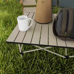 Outsunny Portable Folding Camping Table w/ Roll Up Aluminium Top Carry Bag Khaki
