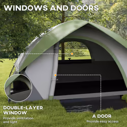 Outsunny 2 Man Camping Tent w/ Sewn-in Groundsheet, 3000mm Waterproof, Green