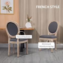 HOMCOM French-Style Dining Chairs Set of 2 with Linen Upholstery, Grey