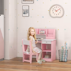 ZONEKIZ Kids Desk and Chair Set with Storage, for Ages 5-8 Years