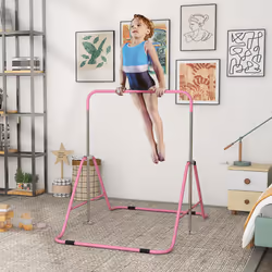 HOMCOM Kids Gymnastic Bar w/ Adjustable Height, Foldable Training Bar - Pink