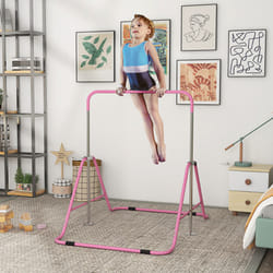 HOMCOM Kids Gymnastic Bar w/ Adjustable Height, Foldable Training Bar - Pink
