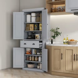 HOMCOM Freestanding Kitchen Storage Cabinet with Drawers and Shelves, Grey