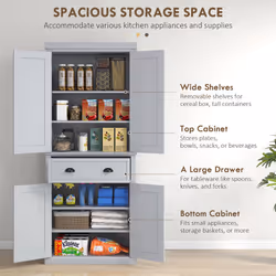 HOMCOM Freestanding Kitchen Storage Cabinet with Drawers and Shelves, Grey